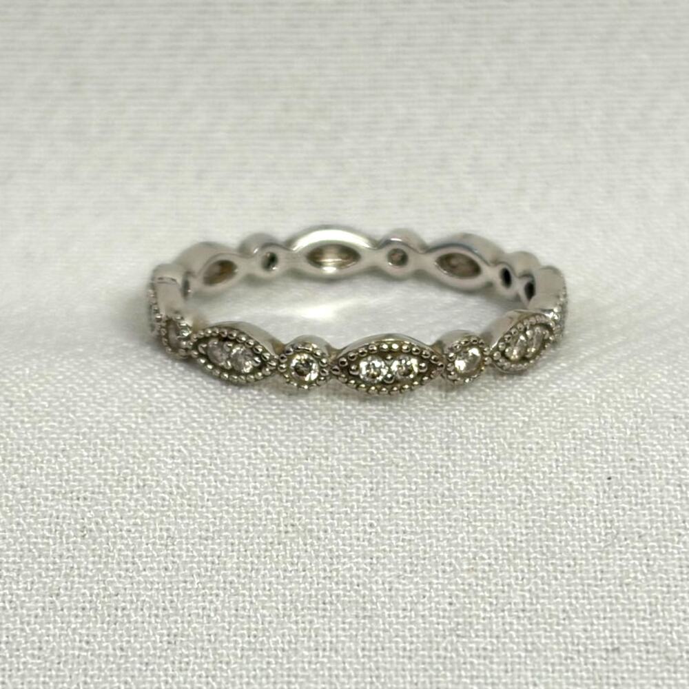925 Silver Moissanite Band Ring Eternity Wedding Stackable Layering Size 7